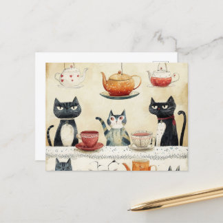 Whimsical Tea Pot Cats Postcard