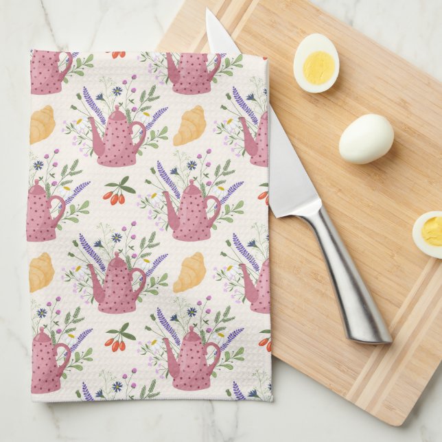 Whimsical Tea Time Doodle Kitchen Towel  (Quarter Fold)