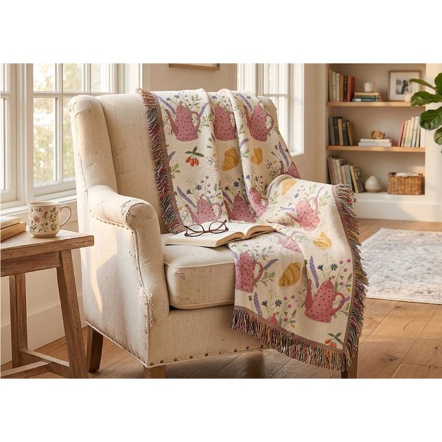 Whimsical Tea Time Doodle Throw Blanket (Creator Uploaded)