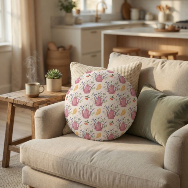 Whimsical Tea Time Doodle Throw Pillow (Creator Uploaded)