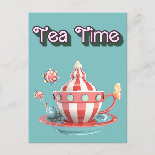 Whimsical  Tea Time Postcard