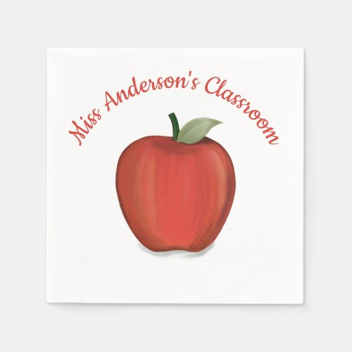 Whimsical Teacher Red Apple Cute Custom Napkins