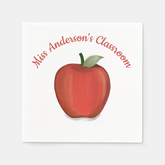 Whimsical Teacher Red Apple Cute Custom Napkins (Front)