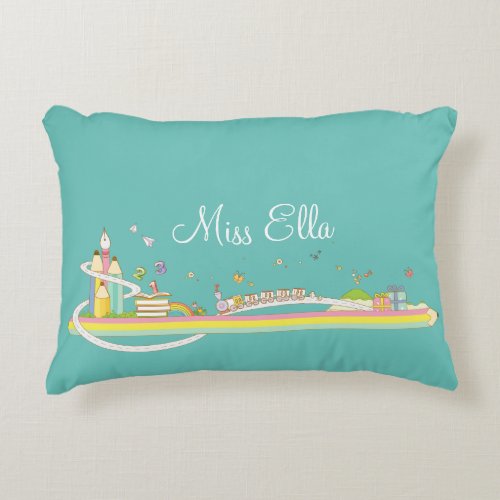Whimsical Teachers Scene Personalized Accent Pillow