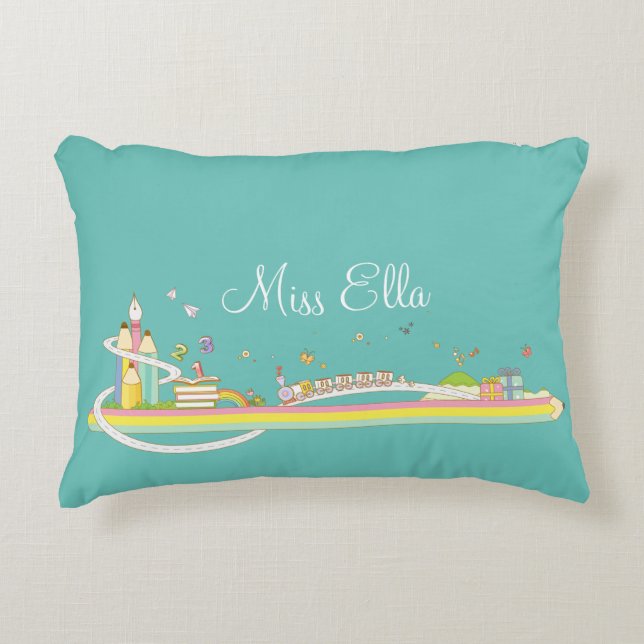 Whimsical Teacher's Scene Personalized Accent Pillow (Front)