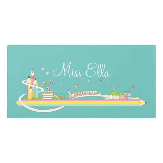 Whimsical Teacher's Scene Personalized Door Sign (Classic Front)