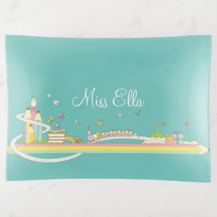 Whimsical Teacher's Scene Personalized Trinket Tray