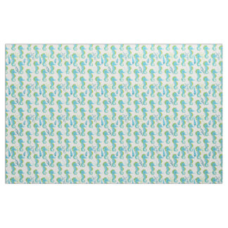 Whimsical Teal and Lime Green Seahorse Pattern Fabric