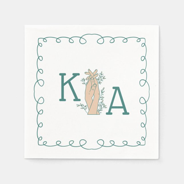 Whimsical Teal Blue Initial Trendy Hand Drawn Napkins (Front)