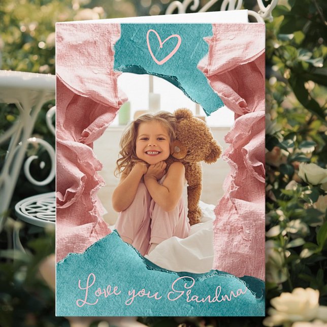 Whimsical Teal & Blush Torn Paper Heirloom Frame Card (Creator Uploaded)