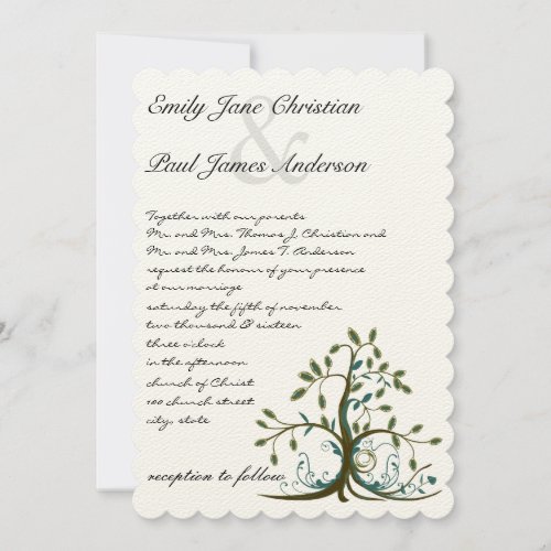 Whimsical Teal Brown Green Tree Wedding Invitation