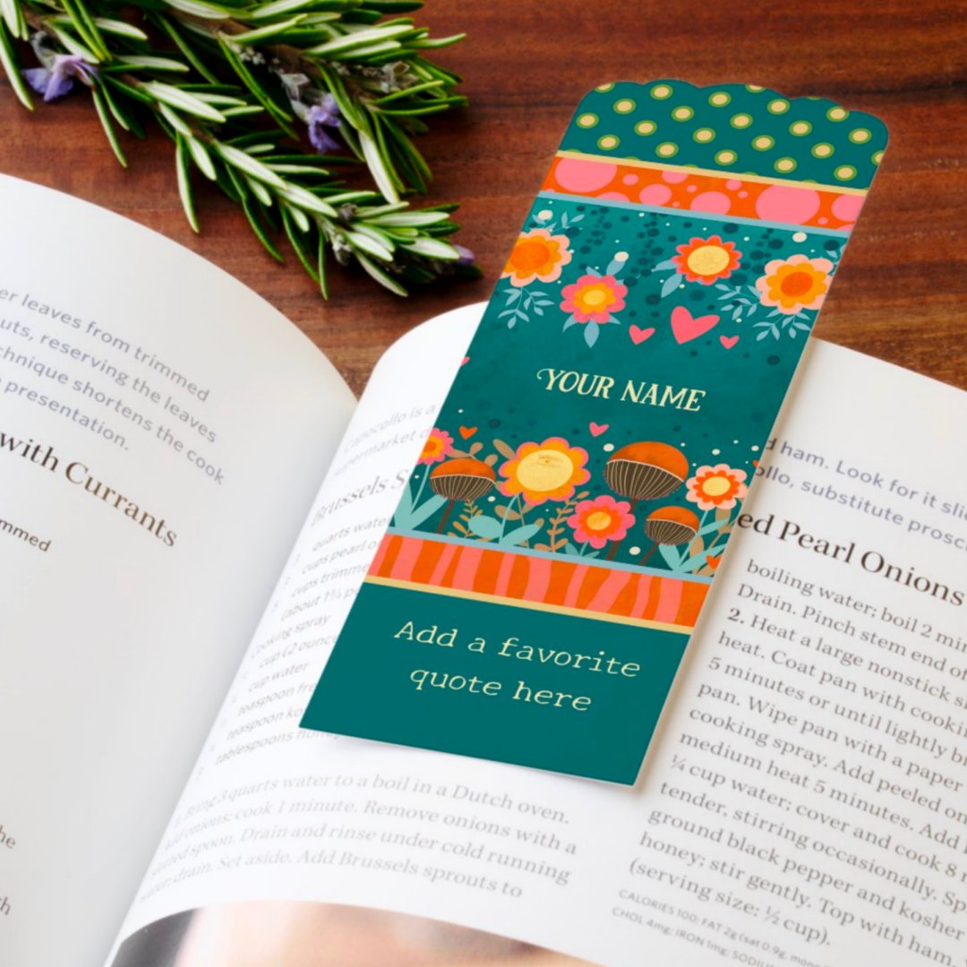 Whimsical Teal Floral Hearts Cute Inspirivity Name Bookmarks