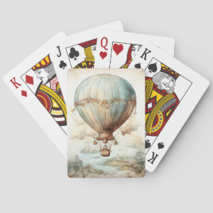 Whimsical Teal Hot Air Balloon Antique Poker Cards