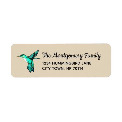 Whimsical Teal Hummingbird Family Label