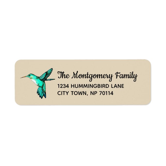 Whimsical Teal Hummingbird Family Label (Front)