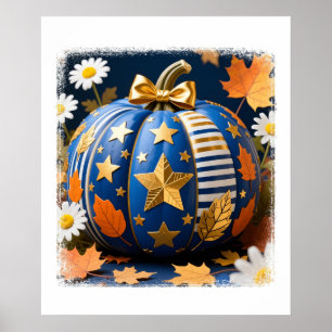 Whimsical Teal Pumpkin with Golden Bow Poster