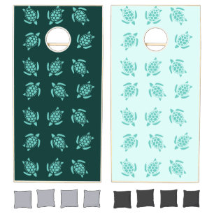Whimsical Teal Sea Turtles Nautical Pattern Party Cornhole Set