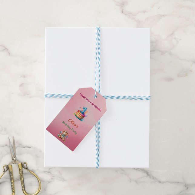Whimsical Teddy Bear 1st Birthday Gift Tag (With Twine)