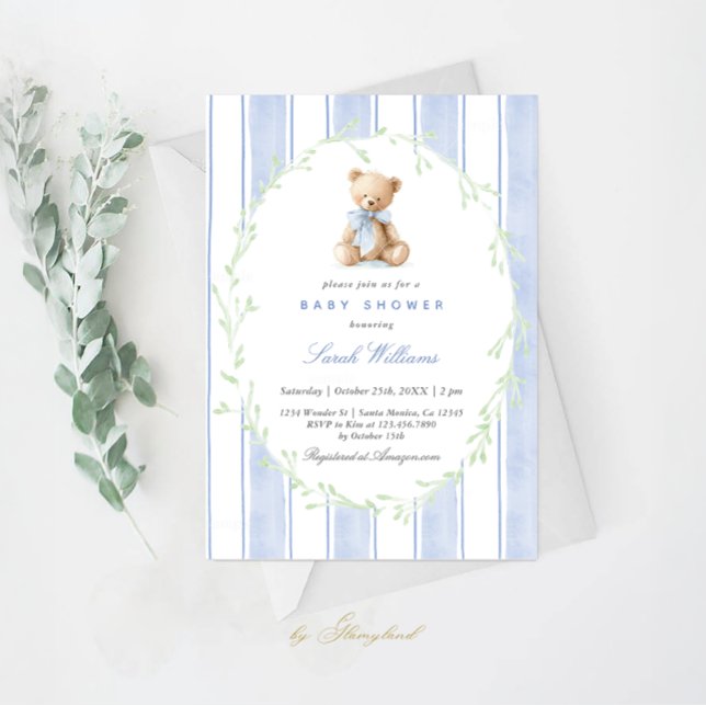 Whimsical Teddy Bear Baby Shower Boy Invitation (Creator Uploaded)