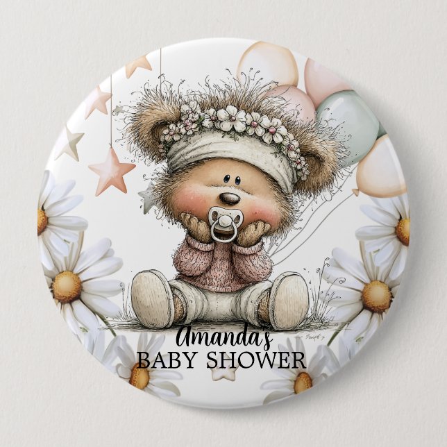 Whimsical Teddy Bear Baby Shower  Button (Front)