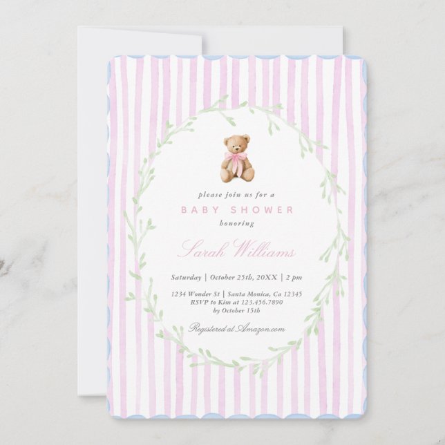 Whimsical Teddy Bear Baby Shower Girl Invitation (Front)