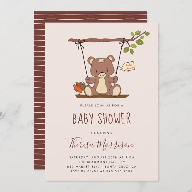 Whimsical Teddy Bear Baby Shower Invitation (Front/Back)