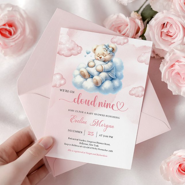 Whimsical Teddy Bear Baby Shower Invite Cloud Nine (Whimsical Teddy Bear Baby Shower Invite Cloud Nine)