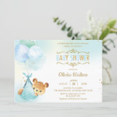 Whimsical Teddy Bear Balloons Baby Shower Boy Invitation (Standing Front)