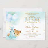 Whimsical Teddy Bear Balloons Baby Shower Boy Invitation (Front)