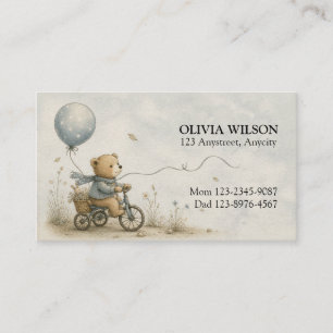 Whimsical Teddy Bear Bicycle Ride Business Card