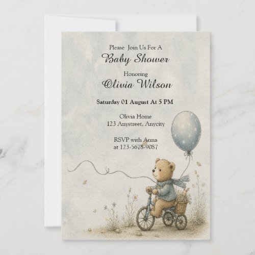 Whimsical Teddy Bear Bicycle Ride Invitation