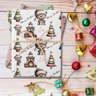 Whimsical Teddy Bear Christmas Wrapping Paper Sheets
