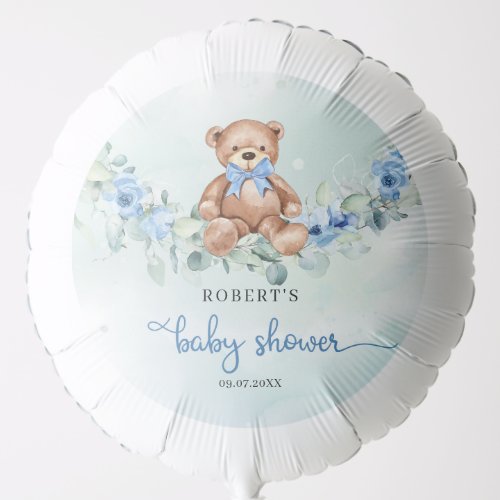 Whimsical Teddy bear dusty blue floral balloons