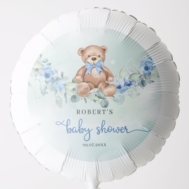 Whimsical Teddy bear dusty blue floral balloons (Front)