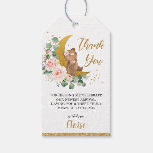 Whimsical Teddy Bear Moon Blush Floral Thank You Gift Tags