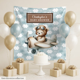 Whimsical teddy bear pilot baby shower backdrop