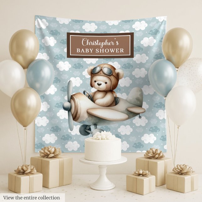 Whimsical teddy bear pilot baby shower backdrop (Whimsical teddy bear pilot baby shower backdrop)