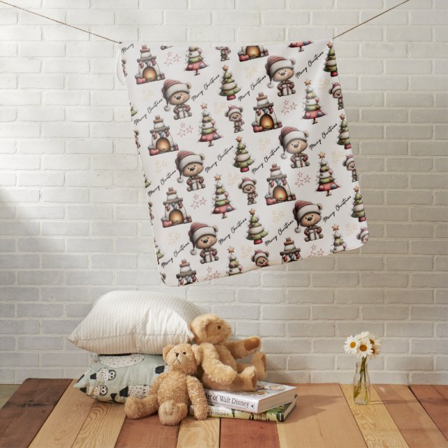 Whimsical Teddy Bears Christmas Pattern Baby Blanket (In Situ)