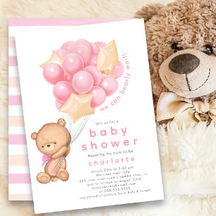 Whimsical Teddy Girls Baby Shower Invitation