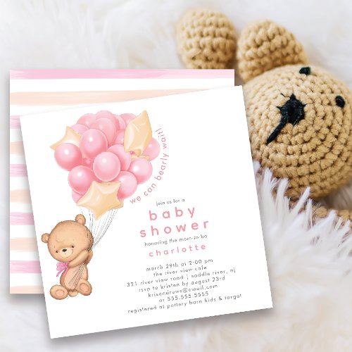 Whimsical Teddy Girls Baby Shower  Invitation