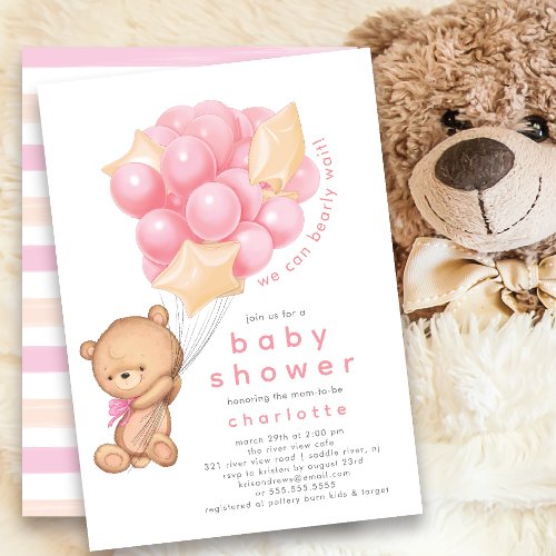 Whimsical Teddy Girls Baby Shower  Invitation