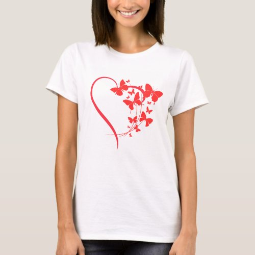 Whimsical tee hearts fluttering butterflies T_Shirt