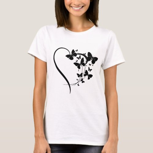  Whimsical tee hearts fluttering butterflies T_Shirt