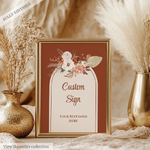 Whimsical Terracotta Pampas Sage Boho Arch Custom  Poster