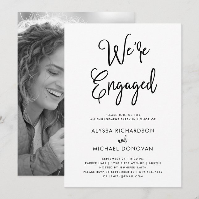 Whimsical Text with Photo | Engagement Party Invitation (Front/Back)