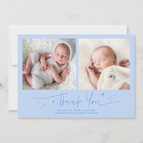 Whimsical Thank You Script Icy Blue Birth Announcement