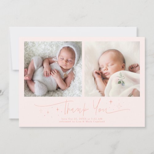 Whimsical Thank You Script Peach Birth Announcement