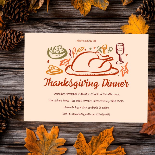 Whimsical Thanksgiving Friendsgiving Dinner Custom Invitation (Whimsical Thanksgiving Friendsgiving Dinner Custom Invitation
)