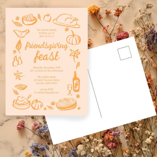 Whimsical Thanksgiving Friendsgiving Dinner Custom Postcard (Whimsical Thanksgiving Friendsgiving Dinner Custom Postcard
)