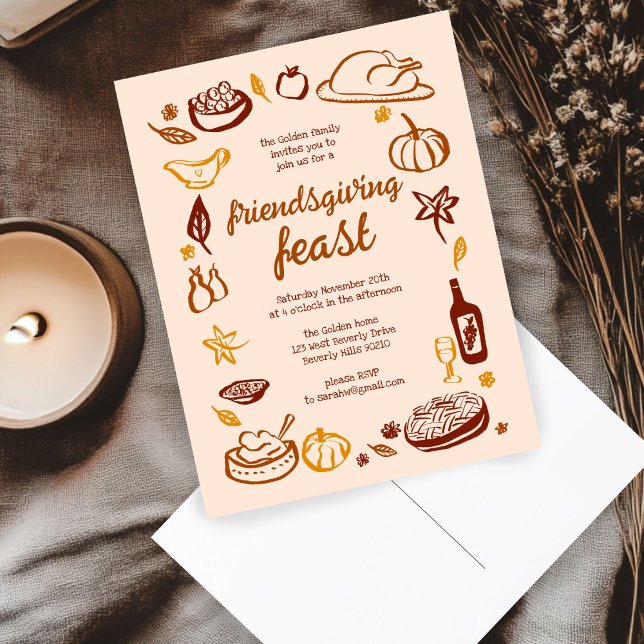 Whimsical Thanksgiving Friendsgiving Dinner Custom Postcard (Creator Uploaded)